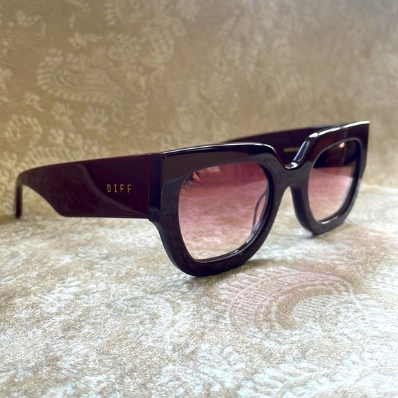 Brand New Diff Eyewear Arden Boxy Square Claret Wine Sunglasses 100% UV Protect - Picture 13 of 14